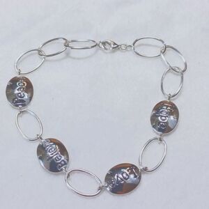 Sterling Silver 925 Signed Hope Love Peace Believe Link Bracelet 7.5 Long